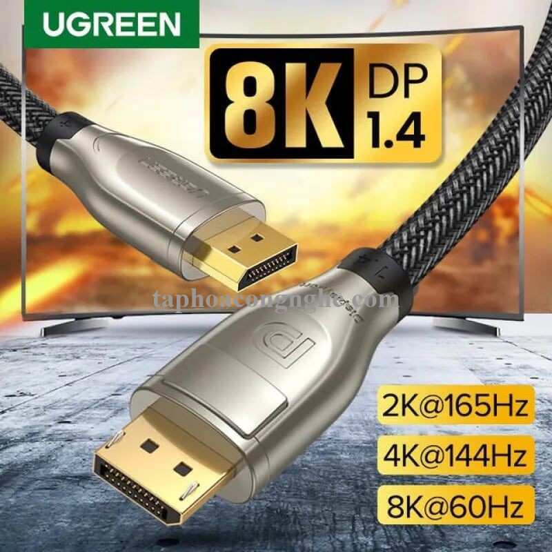 Ugreen 60844 3m cáp dp ra displayport 1.4 version hợp kim bọc lưới chống nhiễu màu đen DP112 30060844